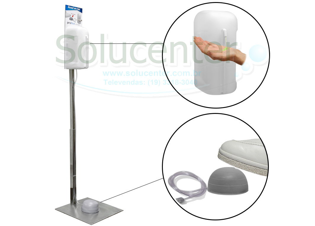Totem Inox com Saboneteira Pedal Para Álcool Gel 51.293